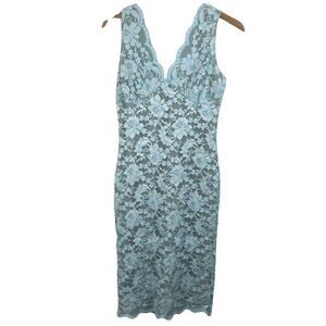 Y2K 90s Vintage Selections Blue Lace Sheath Wiggle Midi Dress Womens M Medium